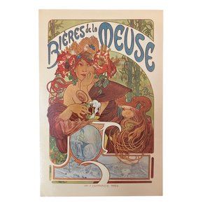 SOLD. Art Nouveau Vintage, BIERES DE LA MEUSE, Postcard by Alfons Mucha Sandi